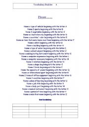English Worksheet: Vocabulary Builder 3