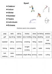 English worksheet: Sporting Categories