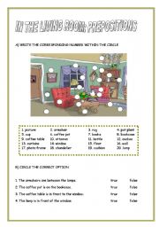 English Worksheet: IN THE LIVING ROOM / PREPOSITIONS