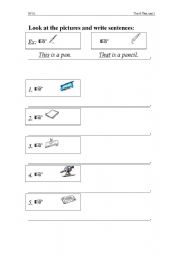 English Worksheet: This & that + stationary items