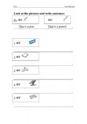 English worksheet: This & that + stationary items