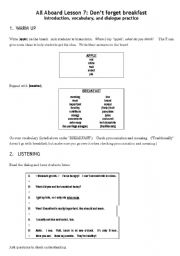 English worksheet: what did you eat for breakfast today (with worksheet)