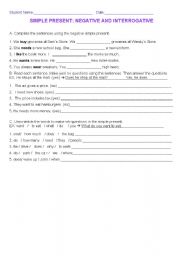 English worksheet: Simple present negative and interrogative