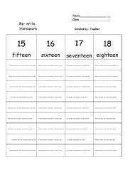 English worksheet: re write numbers