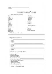 English worksheet: final test