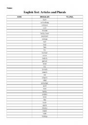 English worksheet: Plurals and Articles