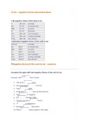 English Worksheet: verb to be negative