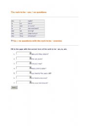 English worksheet: verb to be question form