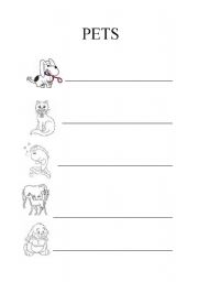 English worksheet: MY ENGLISH DICTIONARY: PETS, FRUITS AND EASY WORDS