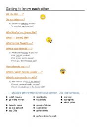 English Worksheet: Getting to know each other