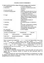 English Worksheet: Unemployment worksheet