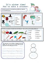 English Worksheet: ITS WINTER TIME! HOW TO MAKE A SNOWMAN