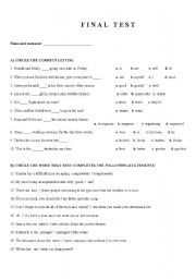 English worksheet:  A Final Grammar Test