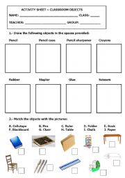 English Worksheet: Classroom objects