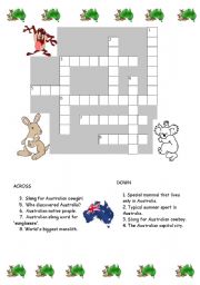 English Worksheet: Australia Crossword Puzzle