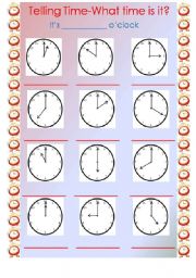 English Worksheet: Telling time Its ....... o`clock