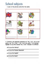 English Worksheet: school subjects