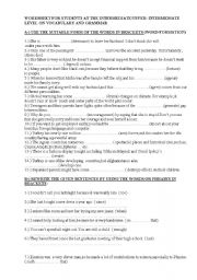 English Worksheet: WORKSHEET ON GRAMMAR AND GENERAL VOCABULARY FOR INTERMEDIATE/UPPER-INTERMEDIATE LEVEL