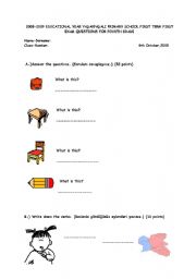 English Worksheet: exam for 4th grades