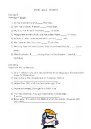 English Worksheet: FOR and SINCE