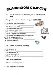 English Worksheet: Classroom Objects