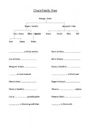 English Worksheet: Clives Family Tree