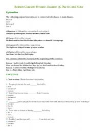 reason clauses worksheet