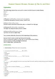 English Worksheet: reason clauses worksheet