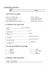 English worksheet: CLASSROOM LANGUAGE AND INSTRUCTIONS