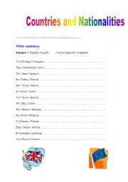 English worksheet: Countries and Nationalities