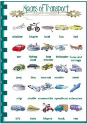 English Worksheet: Means of Transport