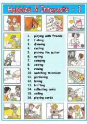 English Worksheet: Hobbies & Interests - 1 / 2