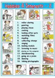 English Worksheet:    Hobbies & Interests - 2 / 2