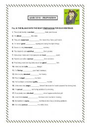 English Worksheet: Adjective + preposition