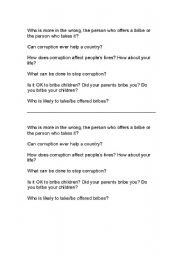 English worksheet: Bribery graded discussion questions