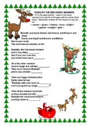 English Worksheet: Rudolph the Red-nosed Reindeer Song