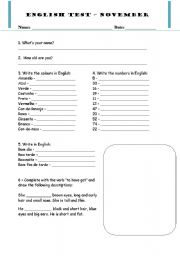 English worksheet: english test november