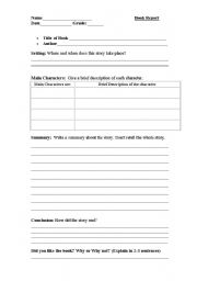 English worksheet: Book Report Handout