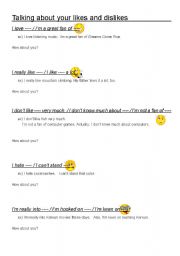 English Worksheet: Talking about likes or dislikes
