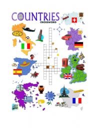 English Worksheet: COUNTRIES CROSSWORD