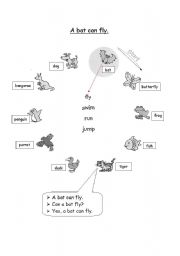 English Worksheet: A bat can fly