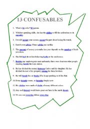 English Worksheet: 13 CONFUSABLES