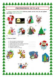 English Worksheet: PREPOSITIONS OF PLACE -WITH SANTA CLAUS