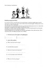 English Worksheet: reading comprehension