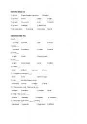 English worksheet: vocabulary and grammar test