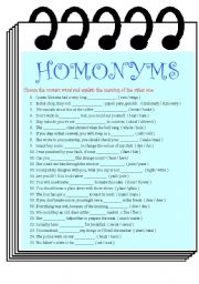 English Worksheet: 25  HOMONYMS