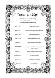 English worksheet: Birthdays of Famous People.