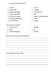 English worksheet: Writing activity BREAKFAST