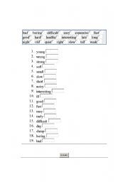 English worksheet: find the antonym