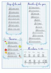 English Worksheet: Days of the week, months, seasons and numbers